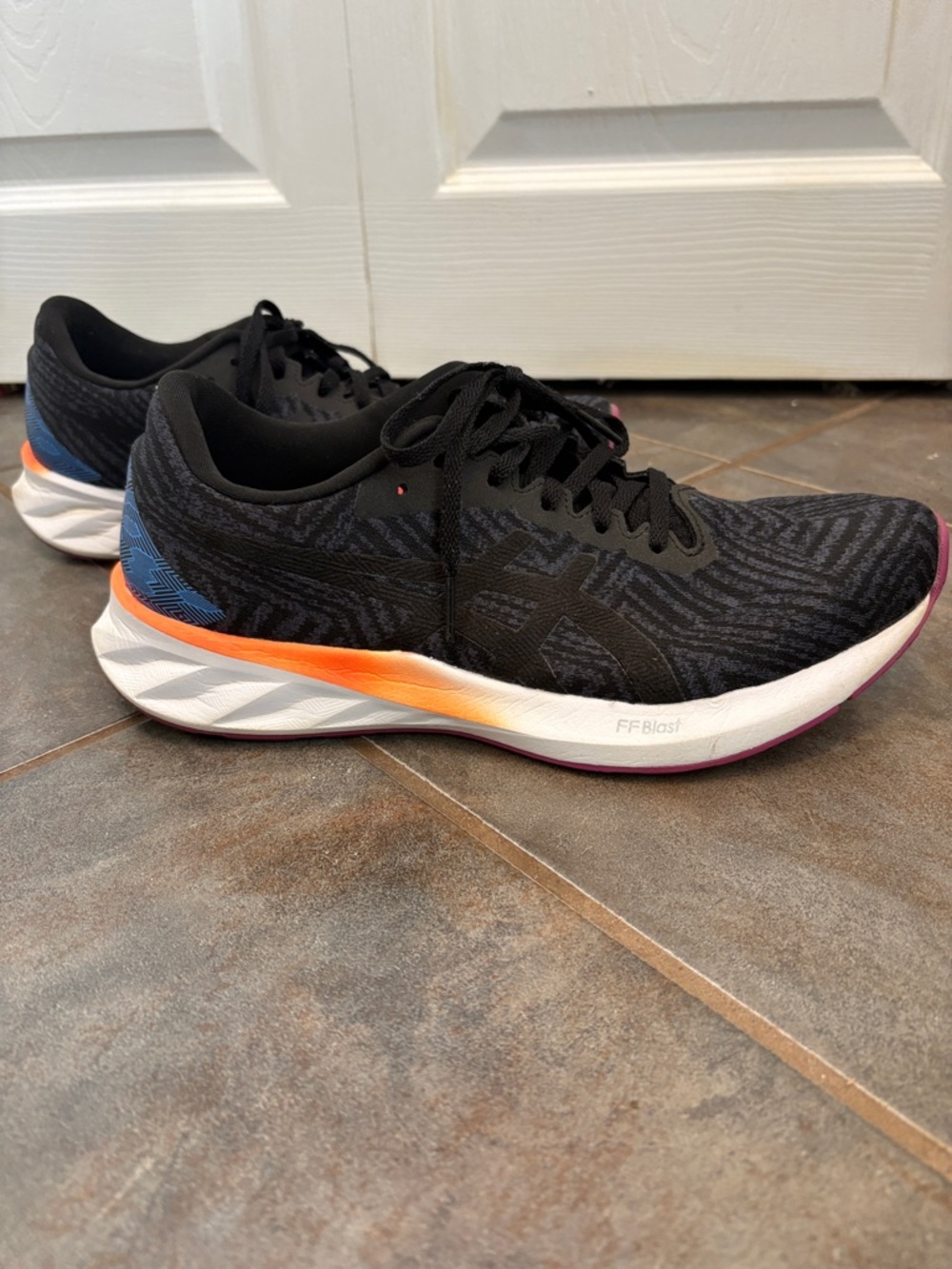 Asics Black Running Shoes with Orange & Blue Accents